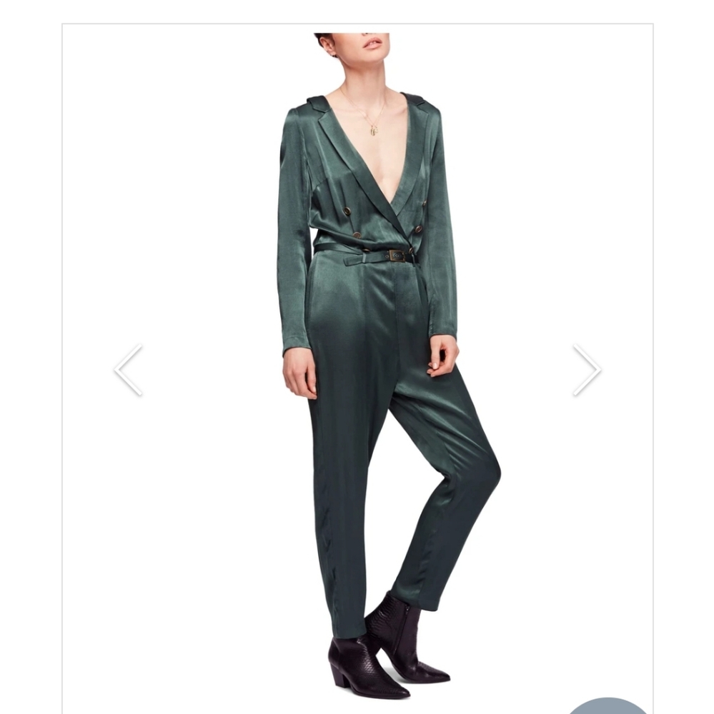 Free People BOHO I am a woman ankle green moss  jumpsuit long sleeves. XS 0 2 - Picture 5 of 15